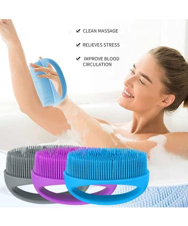 3 Pack Soft Silicone Body Scrubber Brushes - Gentle Exfoliating & Hygienic - Grey, Blue & Purple - Buy Online on GoSupps.com
