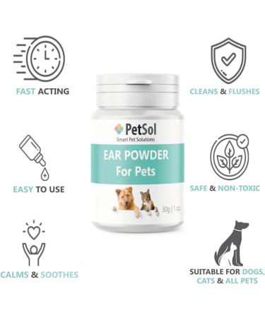 PetSol Fast Acting Ear Powder - Large 30g Tub - Stops Head Shaking, Wax Build-up, and Ear Odor - Buy Online on GoSupps.com