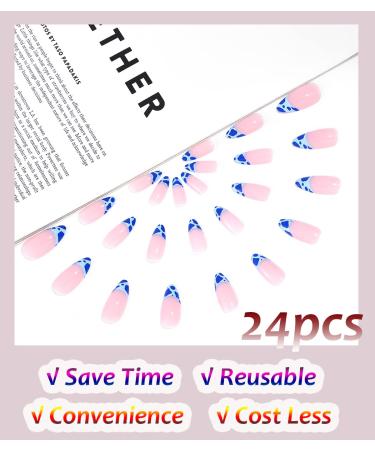 Sethexy Abstract Stiletto False Nails - Nude Pink & Blue Leopard 24pc Acrylic Press-On Nail Tips for Women & Girls - Buy Online on GoSupps.com