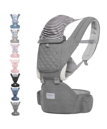Baby Carrier, 6-in-1 Baby Carrier Newborn to Toddler, Baby Carrier with Hip Seat Lumbar Support 7-41 lbs, Baby Soft Carrier for All Seasons & Positions, Adjustable Size for Shopping Hiking Travelling light grey