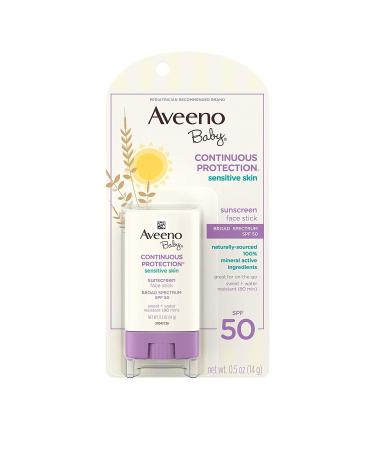 Aveeno Baby Continuous Protection Sensitive Skin Face Stick Sunscreen Broad Spectrum SPF 50 0.5 oz (14 g)