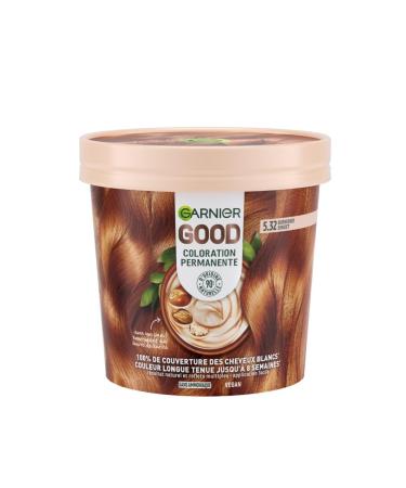 Garnier - Coloration Permanente - Sans Ammoniaque - 90% d'Ingr dients d'Origine Naturelle et Formule Vegan - Beurre de Karit - 100% Couverture Cheveux Blancs - Ch tain Dor Cannelle (5.32) - Good CHATAIN DORE CANNELLE 5.32