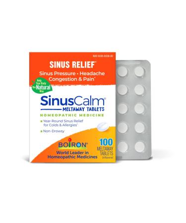 Boiron SinusCalm Tabs - 100 Count for Sinus Pressure and Pain Relief Runny Nose Congestion Headache - Sinus Calm Meltaway Tablets