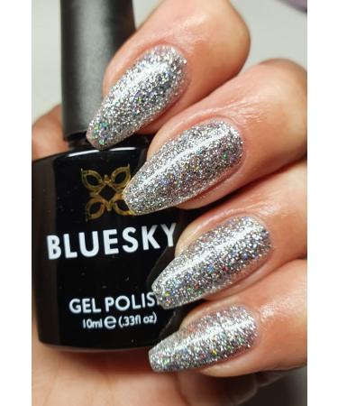 BLUESKY Gel Polish DAZZLING RANGE NEW LUXURIOUS GLITTERS CHRISTMAS 2021 UV LED NAIL SOAK OFF (Requires Drying Under UV LED Lamp) (BDP08 Silver Rally)