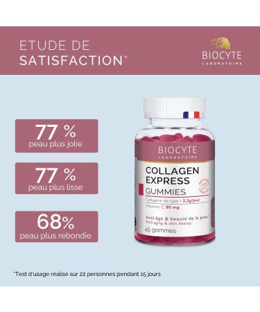 BIOCYTE - Collagen Express Gummies - Anti-Aging and Youth Skin Supplement - Hydrolyzate Collagen and Vitamin C - 45 Gums - 15 days taken - Buy Online on GoSupps.com