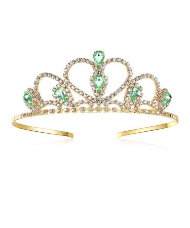 Lovelyshop Green Gems Rhinestone Gold Tiara for Little Kid Big Kid Prom Birthday Princess Crown green-gold