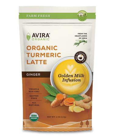 Avira Organic Turmeric Latte Ginger-4oz, with Curcumin, Vanilla, Black Pepper, Cinnamon, Cardamom, Healthy & Delicious, Super Food, Golden Milk Infusion, Vegan & All Natural