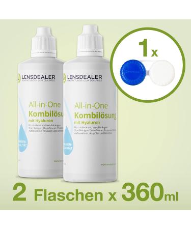 Lensdealer Contact Lens Fluid - Hyaluronic Acid Care 2 x 360ml Bottles + 2 Lens Containers | International Shipping - Buy Online on GoSupps.com