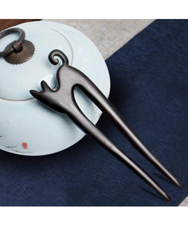 Lurrose Wooden Cat Hair Stick U Shaped for Women - Hair Styling Tool for Japanese Chinese Hanfu Chignon, Black French Hair Pin - Buy Online on GoSupps.com