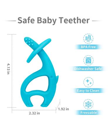 Mombella Elephant Baby Teether for Babies 3-12 Months with Clip | Silicone Teething Toy for 3-6 Month Old | Chew Toy for 6-9 Month Olds | Soothes Sore Gums | Newborn Baby Gift - Blue - Buy Online on GoSupps.com