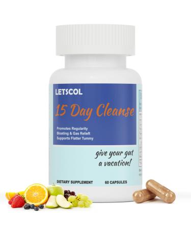 15 Day Gut Cleanse - Gut and Colon Support 60 Capsules Advanced 15 Days Gut Cleanse with Senna Cascara Sagrada & Psyllium Husk Non-GMO Gut & Colon Cleanse for Women & Men