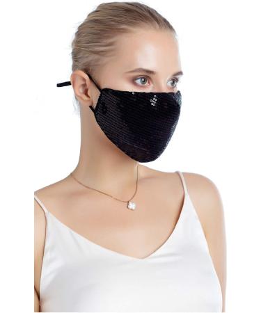 Yimidear Bling Sequin Adult Mouth Protection Mask - Reusable Washable Dust Mask with 2 Active Coal Filters for Running & Cycling - Black - Buy Online on GoSupps.com