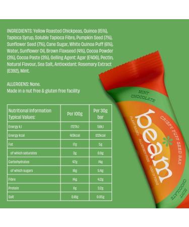 BEAM Mint Chocolate Seed Bar | Nut Free, Gluten Free, Dairy Free | High Fiber, Plant-Based Snack | 12x30g Bars - Buy Online on GoSupps.com