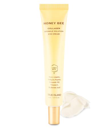 Honey Bee Collagen Fine Line Firming Eye Cream for Puffiness and Bags Under Eyes w/Vitamin C 4 Peptides & Niacinamide | Bright and Tight Under Eye Cream for Dark Circles 1.01 fl oz