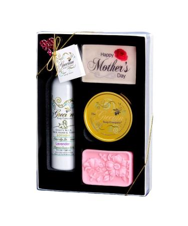 Grecian Soap and Lotion Set in Lavender - Mother's Day Boxed Lotion and Soap Gift Set 8oz Organic Goat's Milk Lotion and Three 6oz Goat's Milk Soaps Mother's Day Special with Dissolving Message