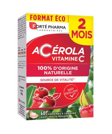 Forté Pharma - Acerola | Natural Vitamin C Chewable - Vitality Food Supplement | 60 Chewable Tablets - Delicious Red Fruit Fl