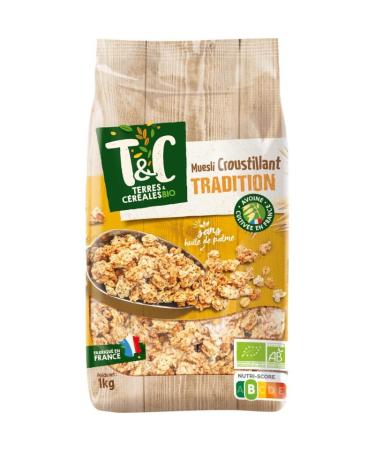 Muesli croustillant traditionnel bio 1kg - D lice c r alier au go t authentique - Terres et C r ales - Le Lot De 3