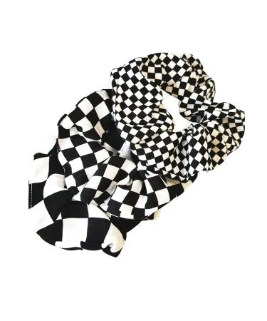 Checkered Plaid Scrunchies Black White Plaid Checkered Hair Scrunchies Checkerboard BW17 (Black White Plaid-3 Pcs)