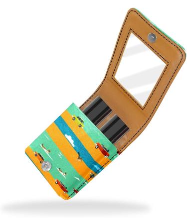 Buy Stylish Leather Lipstick Case Organizer with Mirror - Mini Striped Lip Gloss Holder in Blue Yellow & Green - Buy Online on GoSupps.com