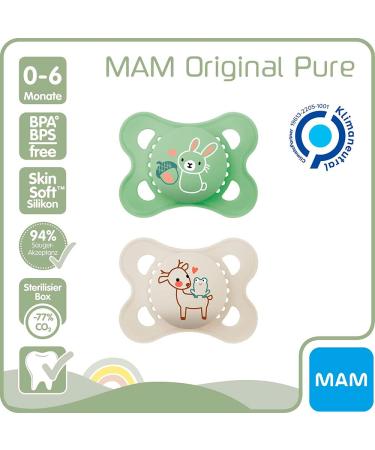 MAM Original Skin Soft Silicone Pacifier PURE 0-6 Unisex - Set of 4 with Sterilization Transport Boxes | International Shipping Available - Buy Online on GoSupps.com
