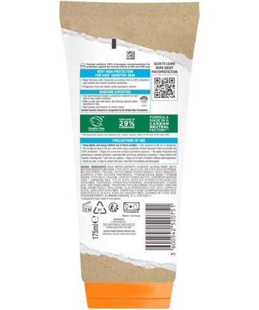 Garnier Ambre Solaire SPF 50+ Sensitive Advanced Kids Sun Cream High Protection Against UVA & UVB Non-Sticky Water-Resistant Sunscreen for Face & Body Approved by Cruelty Free International 175ml 175 ml (Pack of 2) - Buy Online on GoSupps.com