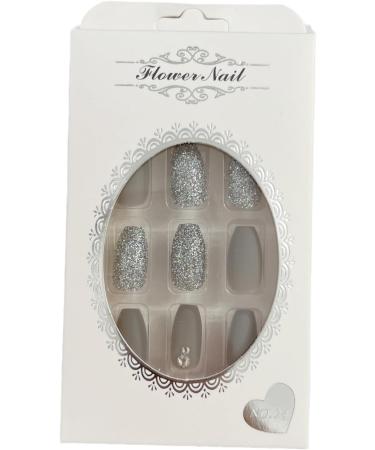 MENILITHS 24Pcs/Set Press On Nails Matte Ballet Grey Silver Matte Diamond Patch False Nails Acrylic Fake Nails Full Cover Nails Tips Artificial Finger Manicure Press on nails for Women and Girls - Buy Online on GoSupps.com