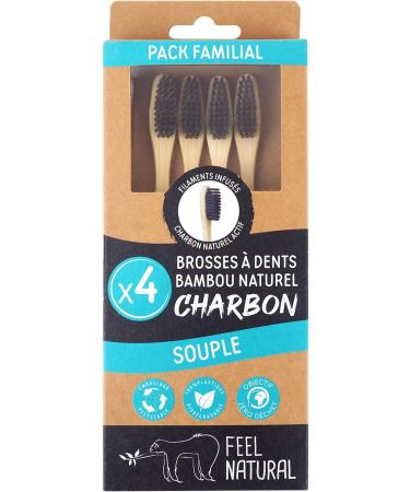 Feel Natural Charcoal Toothbrushes - Soft Bristles 4-Pack | Eco-Friendly & Gentle Cleaning - Buy Online on GoSupps.com