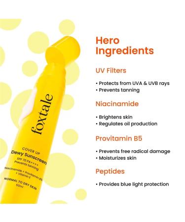 Foxytale's Dewy Sunscreen with Niacinamide Provitamin B5 Vitamin E SPF 70 PA++++ 50ml - Buy Online on GoSupps.com