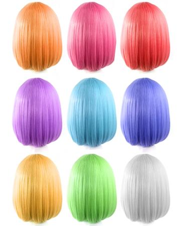 LOHO WONDERZ 9 Pieces Short Bob Hair Wigs - Candy Colored Cosplay Wigs for Women & Girls | Perfect for Daily Party & Bachelorette Decorations - Buy Online on GoSupps.com