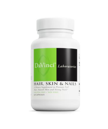 DaVinci Labs Hair Skin & Nails - Dietary Supplement to Support Smooth Healthy Skin Strong Nails and Hair Health* - With Vitamin C and D3 Minerals Biotin Zinc and More - Gluten-Free - 60 Capsules