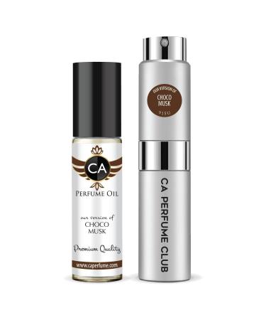 CA Perfume Duo Impression of Choco Musk For Women & Men Sprayer + Body Oil Roll-On Bottles 0.27 Fl Oz+0.33 Fl Oz