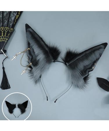 amangul Wolf Ear Headband Animal Hair Hoop Faux Dog Ears Plush Wolf Ears Realistic Headband Wolf Cosplay(Black And Gray) - Buy Online on GoSupps.com