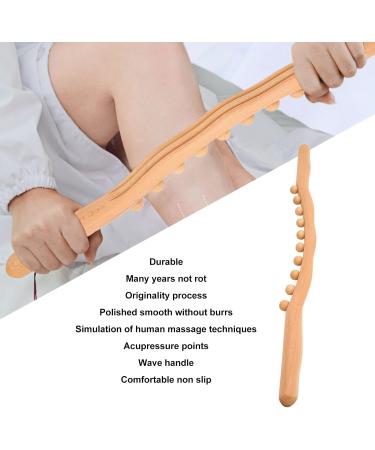Beech Wood 60cm Massage Roller with Wavy Handle & 10 Points for Back and Whole Body Relaxation | International Shipping Available - Buy Online on GoSupps.com