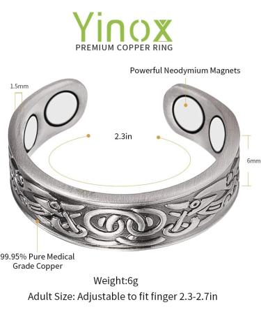 YINOX Adjustable Magnetic Copper Ring Jewelry Set - Antique Silver Bracelet for Arthritis Relief | Fashion for Women & Men - Buy Online on GoSupps.com