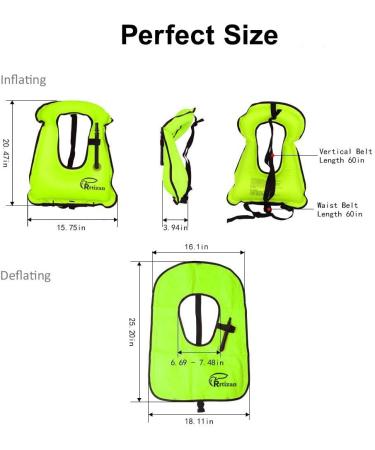 Rrtizan Snorkel Vest - Portable Inflatable Swim Jacket for Adults - Green - Buy Online on GoSupps.com