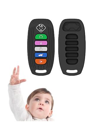 2-Packs Baby Toddler Teething Toys - Car Remote Control Key Toy Silicone Infants Soft Teether Toys Toddlers Key Remote Control for Babies 6-12 Months (2PCS-Black)