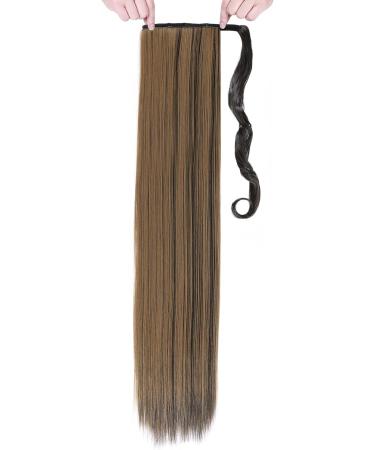 Ponytail Extension Wrap Around Long Straight Curly Clip In Hair Extensions 32 Inch Brown Black Blonde Hairpiece Women - Dark Brown & Sandy Blonde - Buy Online on GoSupps.com