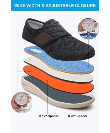 CBMTCR Men's Wide Width Walking Shoes - Adjustable Closure, Lightweight for Diabetic & Swollen Feet - Size 13 Wide Black - Buy Online on GoSupps.com