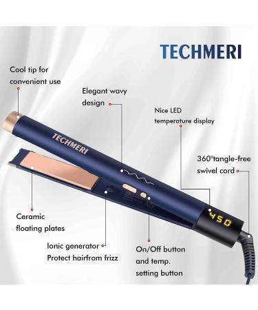 TECHMERI 2-in-1 Ceramic Hair Straightener and Curler - 1 Inch Digital Flat Iron - Dual Voltage - Blue - Buy Online on GoSupps.com