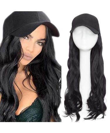 SEGO Hair Extension with Baseball Cap Wig Hair Extensions Wavy Hairpiece like Real Hair Black#1
