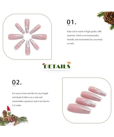 Vatocu Christmas False Nails - 24pcs Long Xmas Press on Nails with Snowflakes Glitter for Women and Girls - Buy Online on GoSupps.com