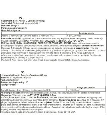 Now Foods Acetyl-L-Carnitine 500 mg - 50 Vegan Capsules | Amino Acids for Energy & Focus - International Shipping Available - Buy Online on GoSupps.com