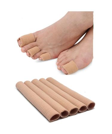 Cuttable Toe Tubes Sleeves 5 Pack Made of Elastic Fabric Lined with Silicone Gel. Toe Sleeve Protectors Relief Toe Pressure Pain Corn and Calluses Remover Small (1/2 Inch diameter)