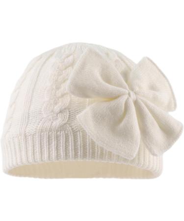 XIAOHAWANG Baby Girl Winter Hat with Bow | Warm Knitted Beanie for Infant Toddler Girls 6-24 Months - White - Buy Online on GoSupps.com
