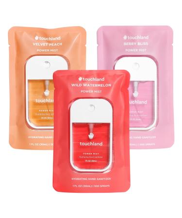 Touchland Power Mist Hydrating Hand Sanitizer JUICY 3-PACK | Watermelon, Peach, Berry | 500-Sprays each, 1 FL OZ (Set of 3) Juicy 3-pack 3 Count (Pack of 1)
