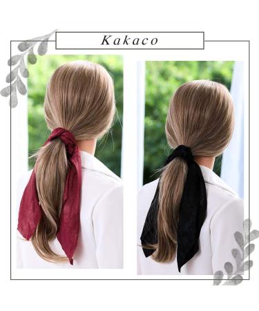 Kakaco Black Satin Silk Hair Scrunchies - Pack of 4 | Elastic Hair Ties Bands for Women and Girls | Red Ponytail Holder - Style A - Buy Online on GoSupps.com