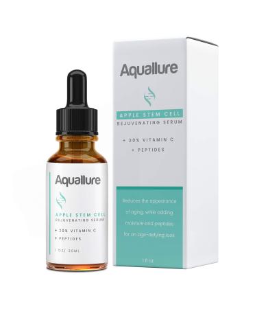 NEW! Aquallure Apple Stem Cell Rejuvenating Serum - Moisturizing Facial Treatment with Vitamin C 20% Peptides Hyaluronic Acid - Reduce Appearance of Fine Lines Improve Skin Texture - 1 fl oz