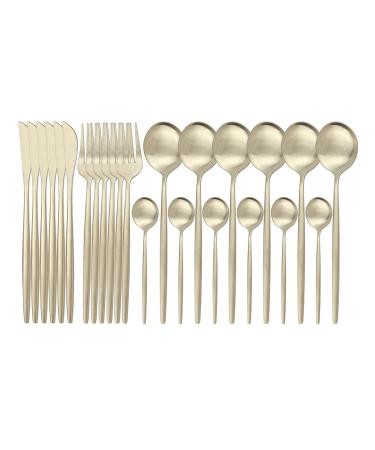 weizhun 24Pcs Gold Flatware Set Matte Cutlery Set Stainless Steel Dinnerware Set Knife Fork Spoon Silverware Kitchen Tableware (Color : 24Pcs Champagne)