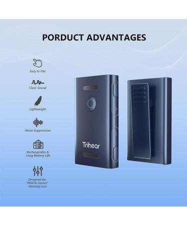 Trihear USB-C Rechargeable Hearing Aids for Seniors & Adults - Noise Cancelling Clip-On Digital Amplifier - Adjustable Volume - Blue - Buy Online on GoSupps.com