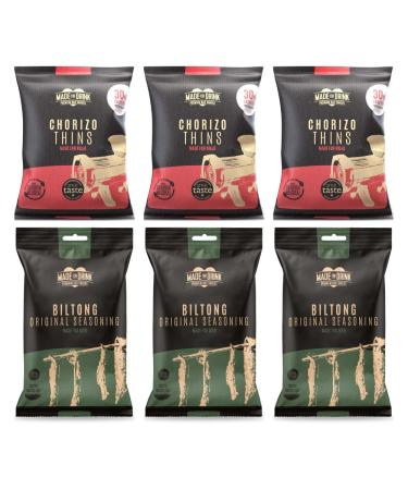Made For Drink Meat Snack Selection of Biltong & Chorizo Thins Premium Bar Snacks Keto Friendly Perfect Companions for Beer & Wines We Are 100% Carbon Neutral - 30 g x 6 (Pack of 1) Mixed Meats | 6 x 30g Gift Set